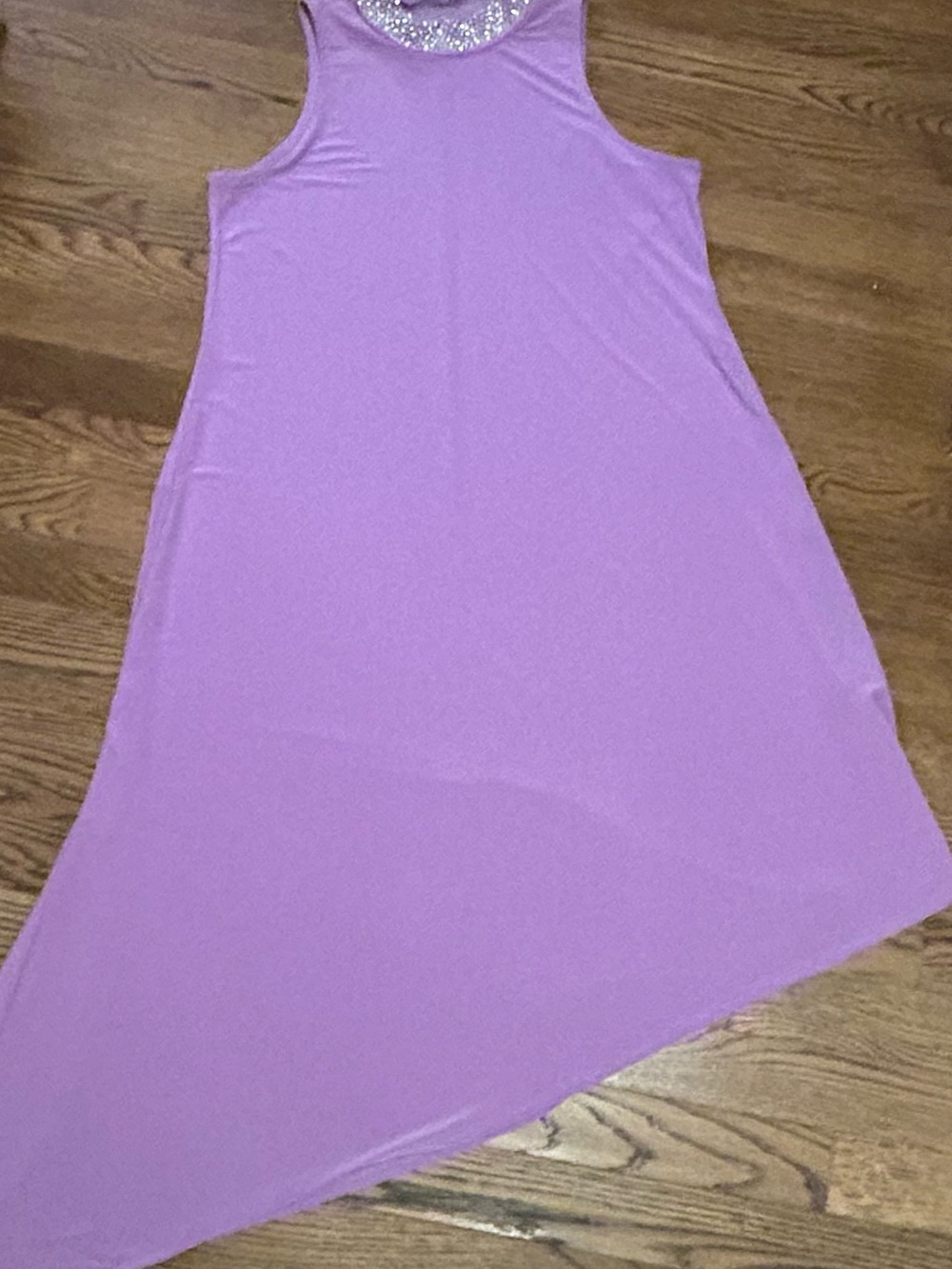 Lavender Sleeveless Asymmetrical Hem party dress rhinestone Beaded neckline